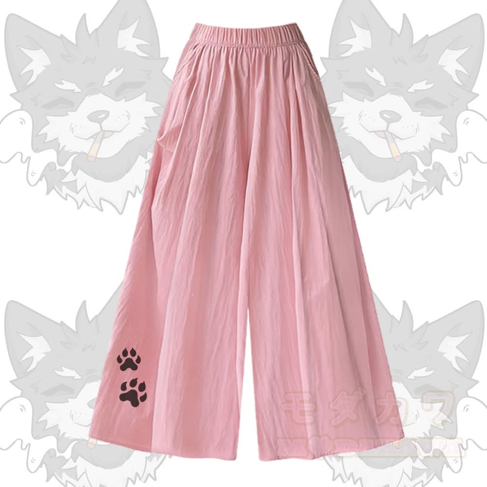 Smoking Wolf Graphic U-Neck T-shirt Wide Leg Pants Matching Outfit - Pink Pants - XL - image 6
