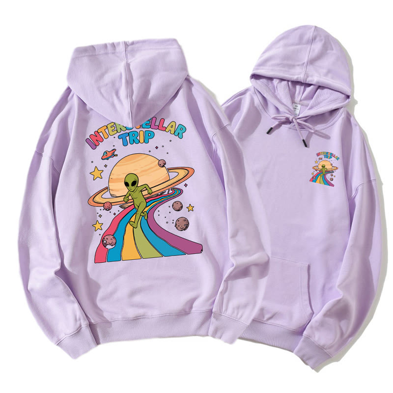 INTERSTELLAR TRIP Cosmic Alien Graphic Hoodie - Purple - 5XL - image 2