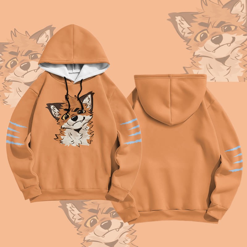 MODAKAWA X atka Funny Fox Graphic All Over Print Pullover Hoodie - Orange - 6XL - image 5
