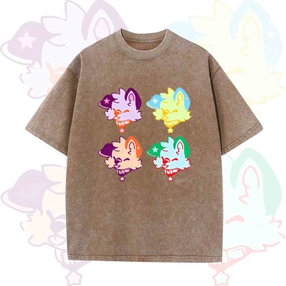MODAKAWA Cute Puppy Graphic Vintage Washed T-shirt - Khaki - 5XL - image 6