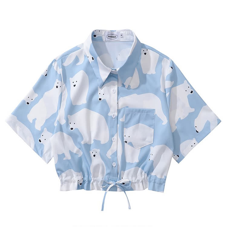 Animal Print Short Sleeve Button-Up Shirt - Multicolor Q - L - image 18