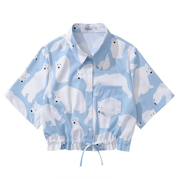 Animal Print Short Sleeve Button-Up Shirt - Multicolor Q - L - image 18