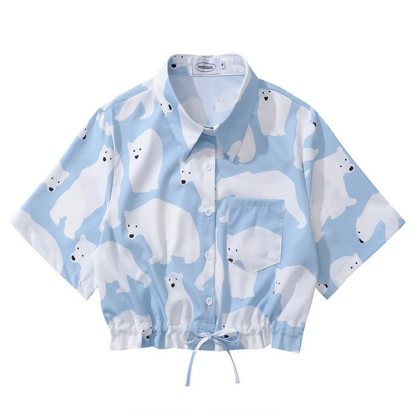 Animal Print Short Sleeve Button-Up Shirt - Multicolor Q - L - image 18
