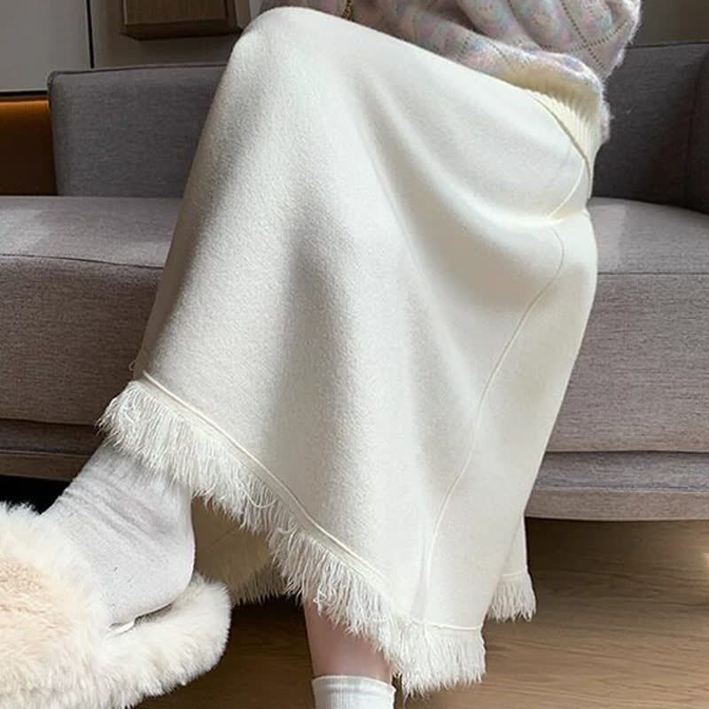 Elegent Gradient Knit Sweater Fringe Hem Skirt Two Pieces Set - image 6
