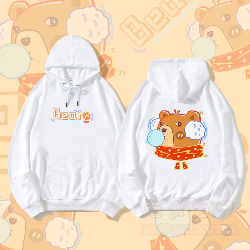 MODAKAWA Bubble Bear Graphic Streetwear Pullover Hoodie - White - 5XL - image 3