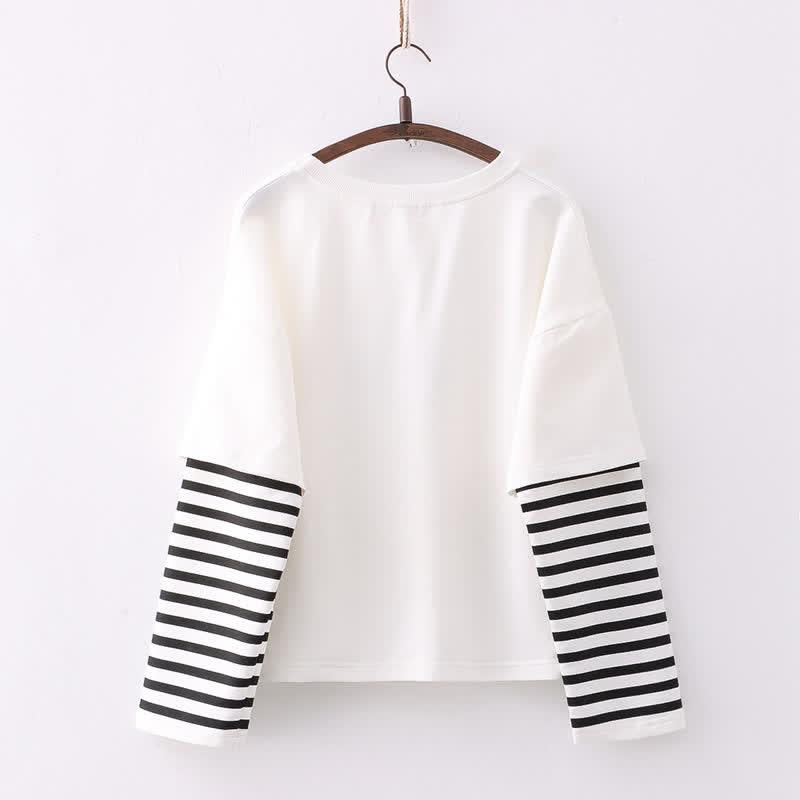 Cartoon Bear Letter Print Stripe Sleeve Sweatshirt - image 6