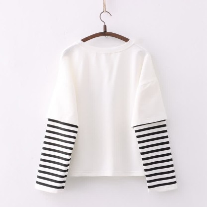 Cartoon Bear Letter Print Stripe Sleeve Sweatshirt - image 6