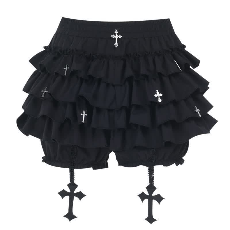 Gothic Polka Dot Cami Top Lace Cardigan Cross Print Skirt Three Pieces Set - Skirt - 2XL - image 8