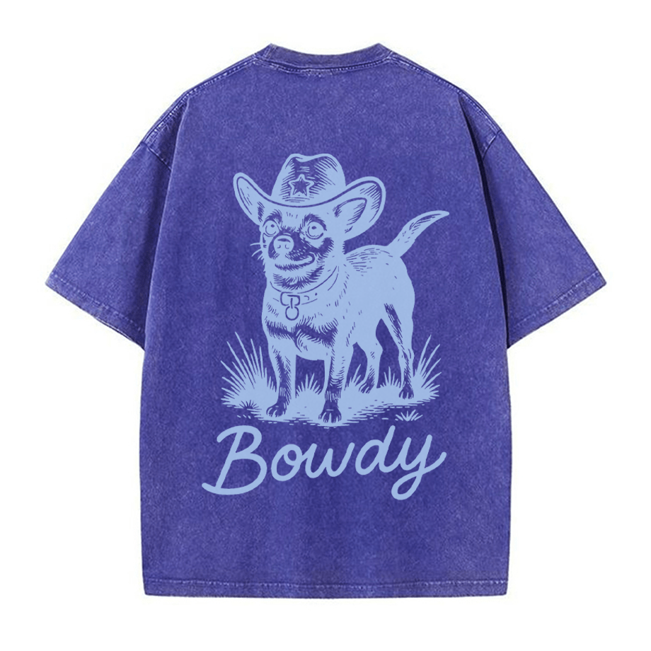 Cowboy Dog Graphic Unisex Vintage Washed T-shirt - Blue - 5XL - image 3