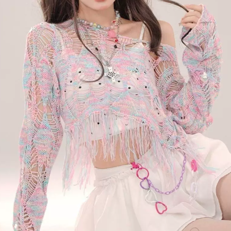 Sweet Hollow Out Knit Cover Up And Cami Top Two Pieces Set - image 4