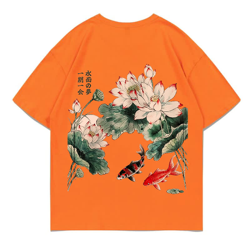 MODAKAWA Flower Fish Print Loose Summer Short Sleeve T-Shirt - Orange - 5XL - image 15