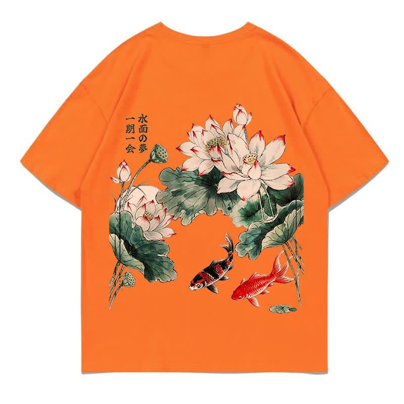 MODAKAWA Flower Fish Print Loose Summer Short Sleeve T-Shirt - Orange - 5XL - image 15