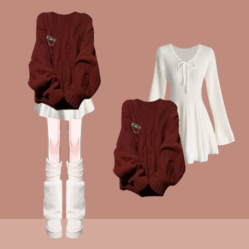Pocket Sweater Knit Dress Two Pieces Set - Set D - XL - image 4