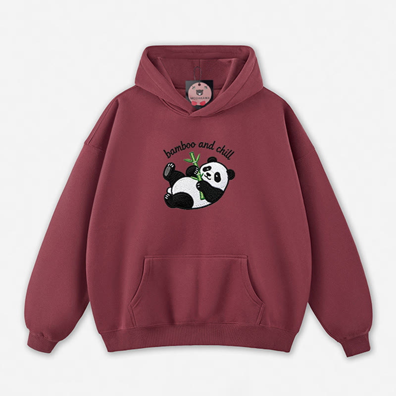 BAMBOO AND CHILL Panda Graphic Loose Hoodie - Dark Red - 5XL - image 7