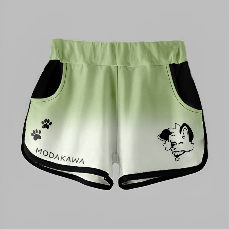MODAKAWA X popipeko Gradient Puppy Print Casual Shorts - Green&White - 5XL - image 8