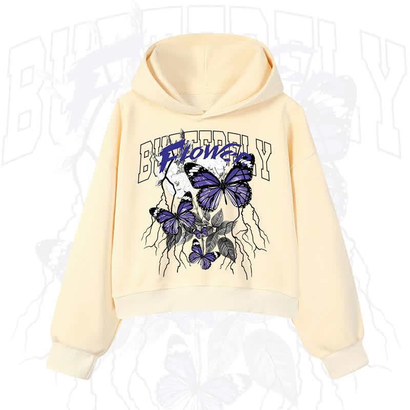 MODAKAWA BUTTERFLY FLOWER Cropped Cotton Hoodie - Yellow - 3XL - image 9