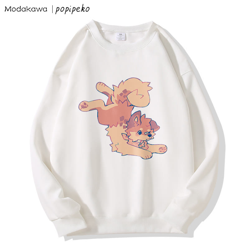 MODAKAWA X popipeko Puppy Print Round Collar Sweatshirt - White - 5XL - image 4