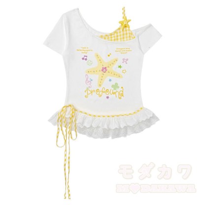 Star Print Off Shoulder Lace Top Polka Dot Wide Leg Pants Two Pieces Set - Yellow Top - L - image 6