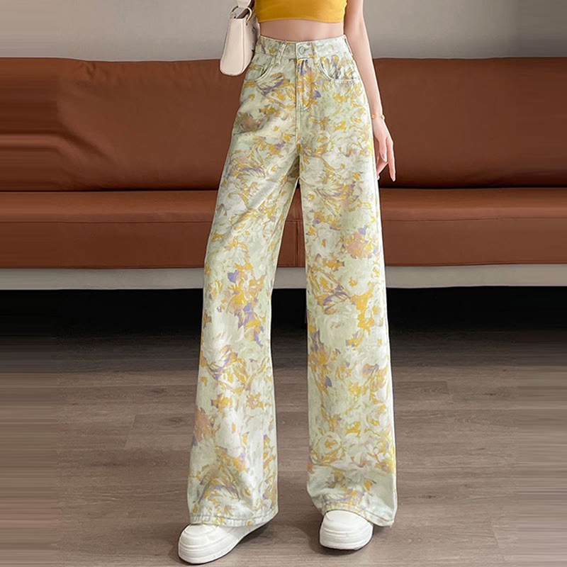 Vintage Flower Print Denim Pants - image 4