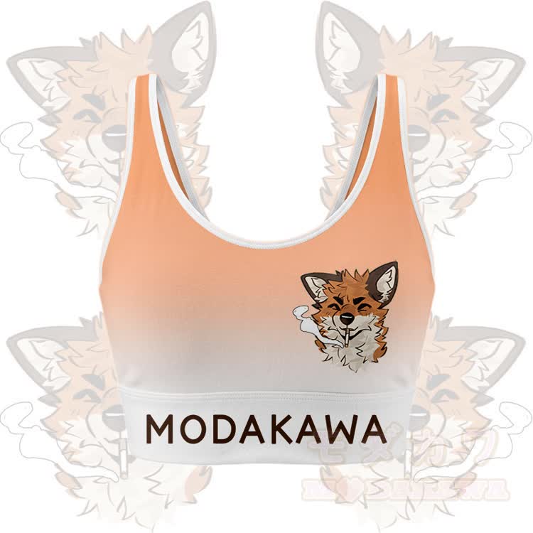 MODAKAWA X atka Smoking Fox Graphic Crop Tank Sport Top Shorts Bikini Matching Outfit - Orange Top - 5XL - image 5