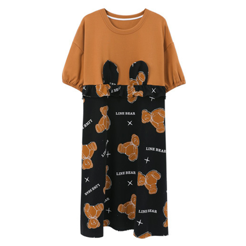 Girlfriend Boyfriend Cartoon Bear Letter Print Cotton Pajamas Set - Brown（Women) - 2XL - image 2