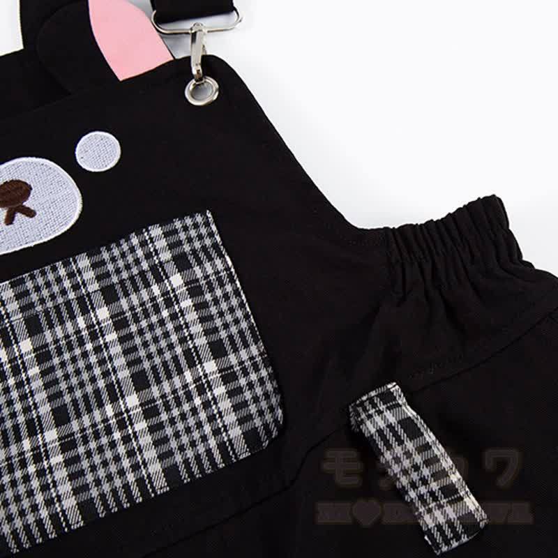 High Quality Durable Press Bear Embroidery Pendant Plaid Overalls - image 12