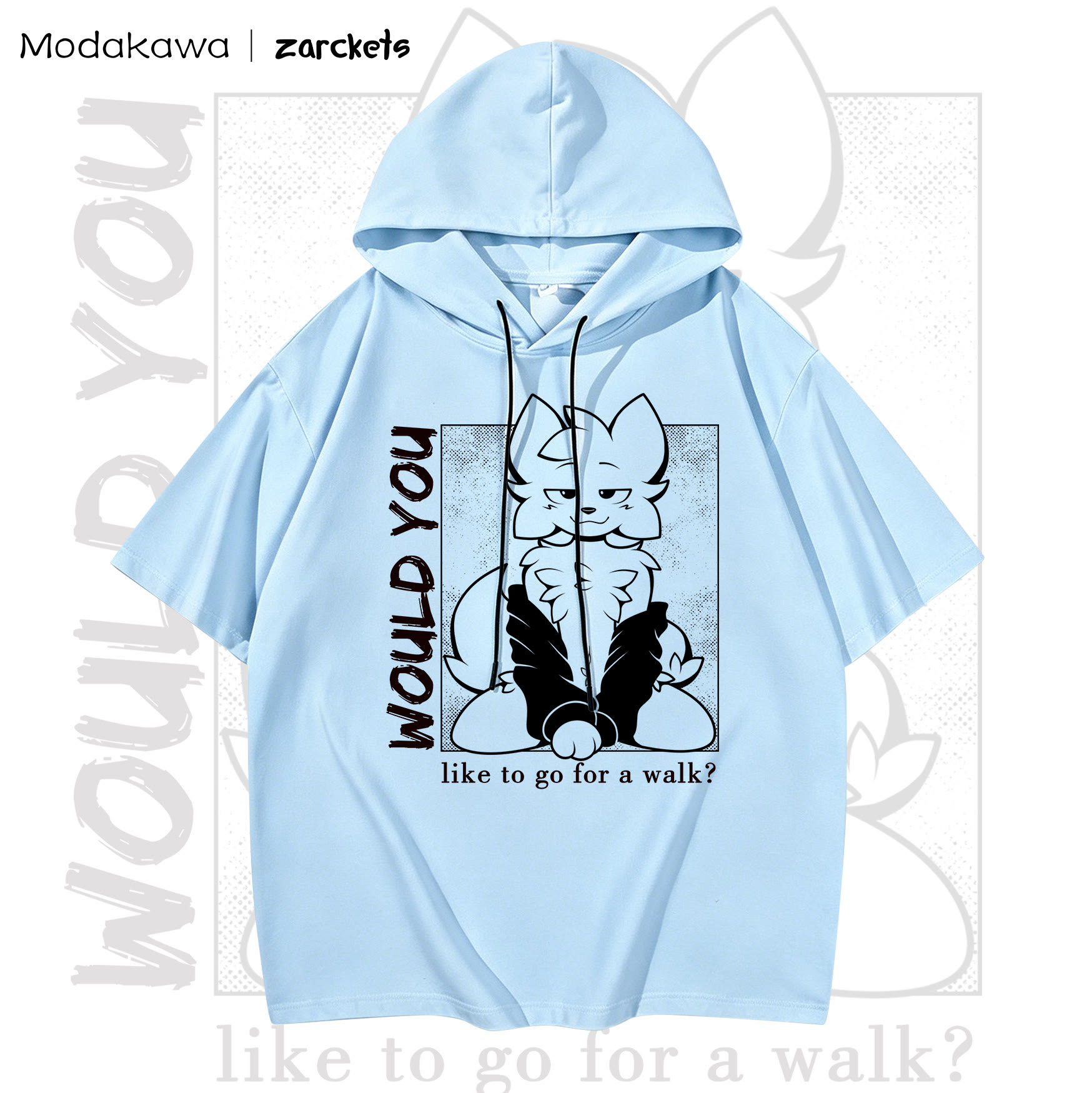 MODAKAWA X zarckets WOULD YOU Goat Print Chic Hoodie T-Shirt - Sky Blue - 3XL - image 5