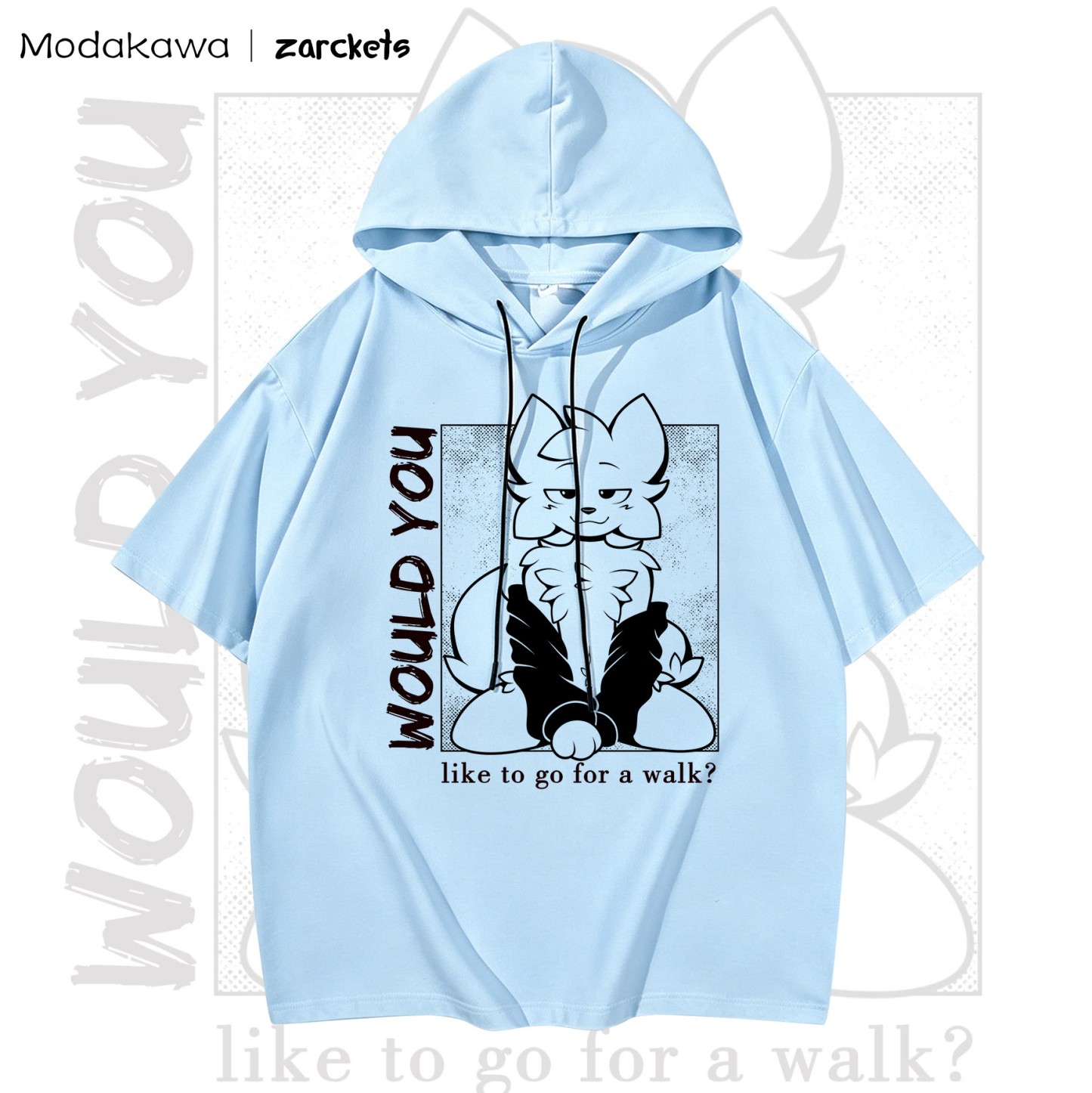 MODAKAWA X zarckets WOULD YOU Goat Print Chic Hoodie T-Shirt - Sky Blue - 3XL - image 5