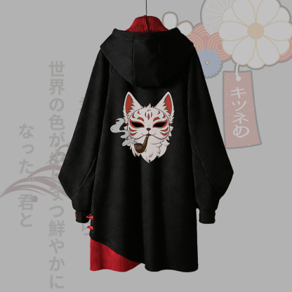 Smoking Red Fox Graphic Buckle Vintage Hooded Sweatshirt Dress - image 2