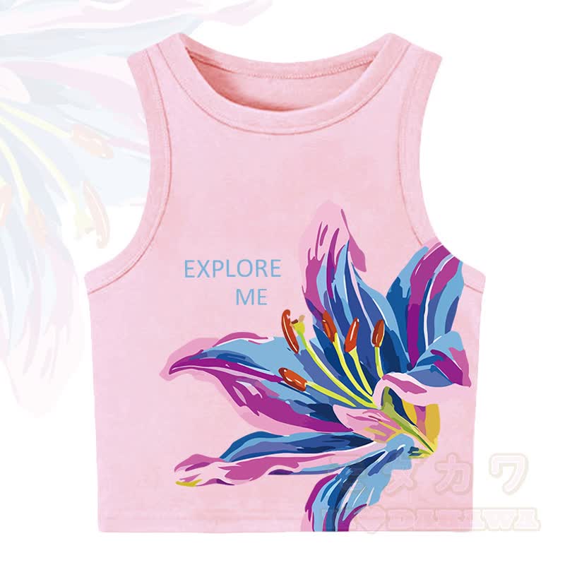 MODAKAWA EXPLORE ME Flower Print Casual Cropped Tank Top - Light Pink - XL - image 4