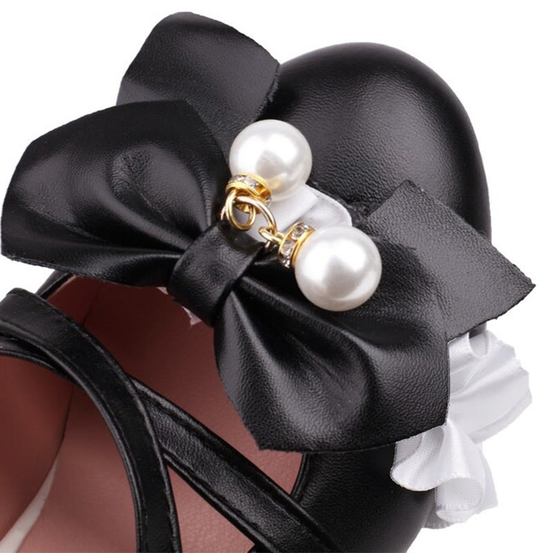Bow Decor Lace Round Toe Chunk Heel Mary Janes Shoes - image 14