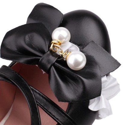 Bow Decor Lace Round Toe Chunk Heel Mary Janes Shoes - image 14