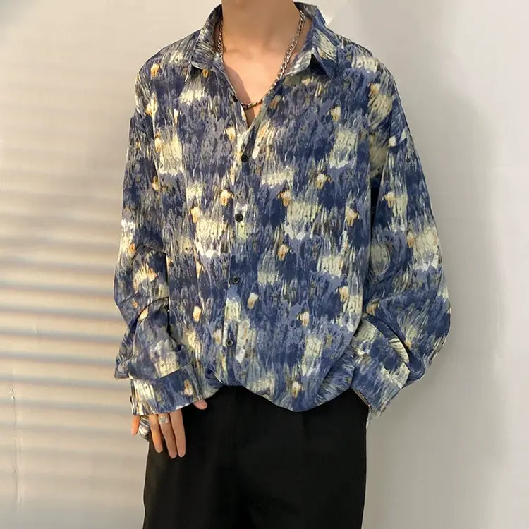 Men's Vintage Print Long Sleeve Button-Up Shirt - Multicolor D - 3XL - image 5