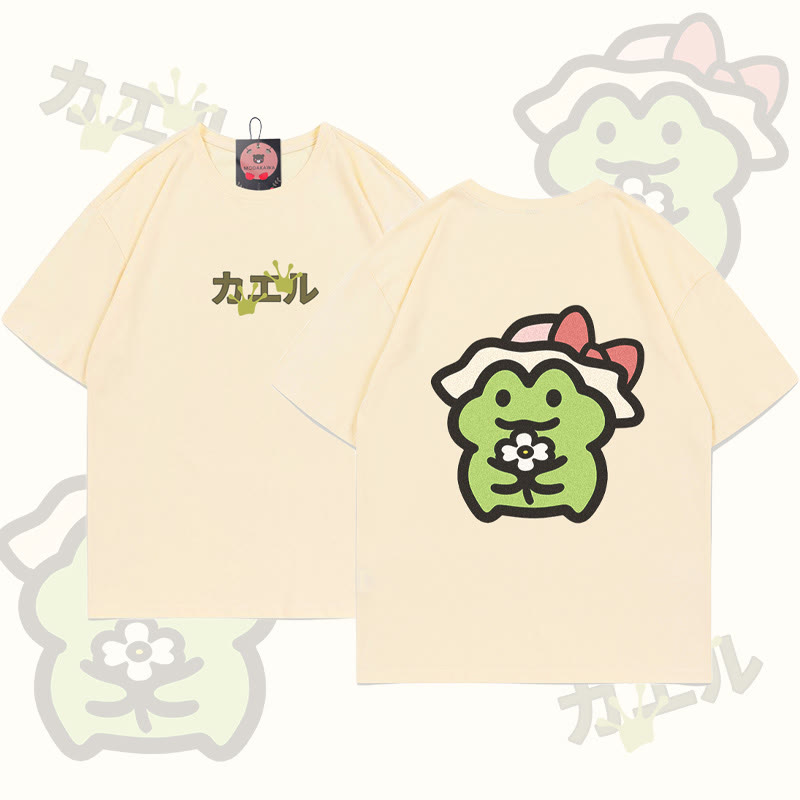 Flower Frog Graphic T-shirt - Apricot - 5XL - image 2