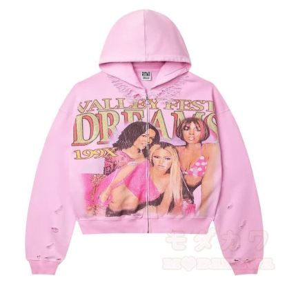 Y2K Vintage Letter Print Zip Up Hooded Jacket - Light Pink - 4XL - image 8
