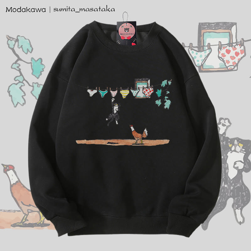 MODAKAWA X sumita_masataka Underwear Snatcher Cat Graphic Unisex Sweatshirt - Black - 5XL - image 2