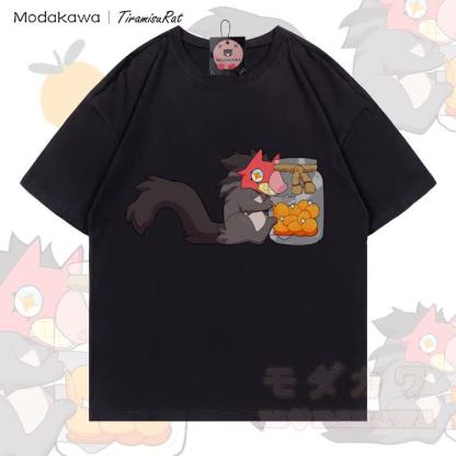 MODAKAWA X TiramisuRat Rat Snack Graphic 100% Cotton T-shirt - Black - 5XL - image 5