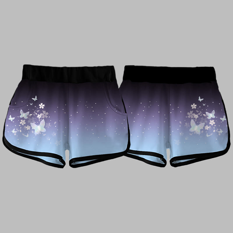 Gradient Butterfly Flower Print Casual Shorts - image 4