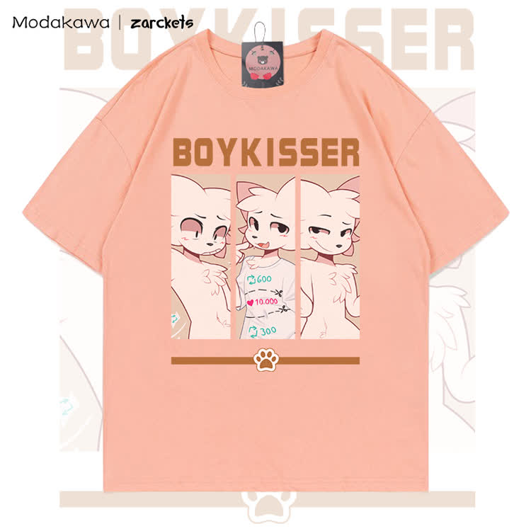 MODAKAWA X zarckets BOYKISSER Anime Cat Character Graphic 100% Cotton T-shirt - Peach - 5XL - image 4