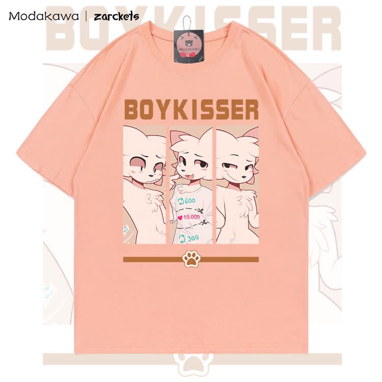 MODAKAWA X zarckets BOYKISSER Anime Cat Character Graphic 100% Cotton T-shirt - Peach - 5XL - image 4