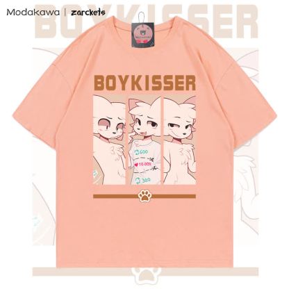 MODAKAWA X zarckets BOYKISSER Anime Cat Character Graphic 100% Cotton T-shirt - Peach - 5XL - image 4