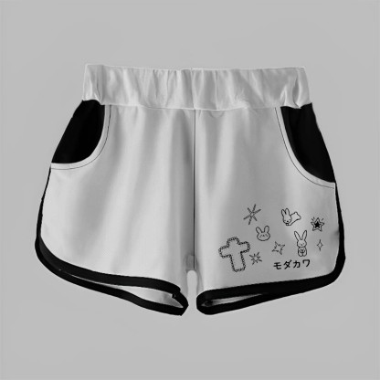Modakawa Bunny Star Cross Letter Print Casual Shorts - Grey - 5XL - image 3