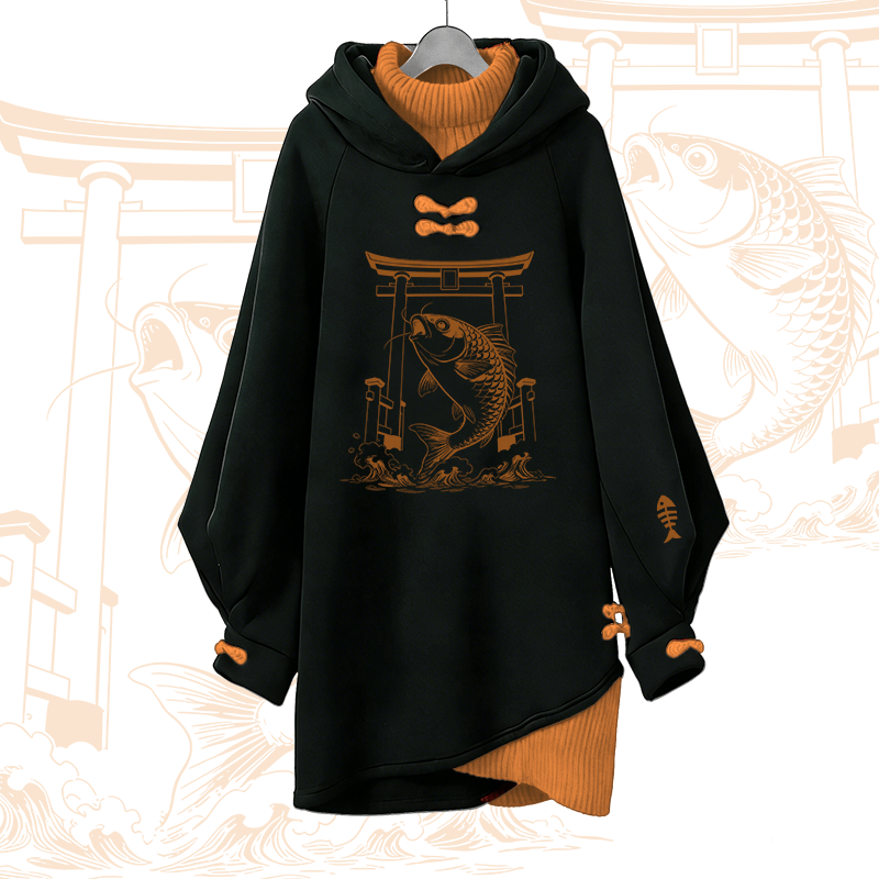 Jumping Fish Modakawa Buckle Vintage Hooded Sweatshirt Dress - Orange - 3XL - image 2