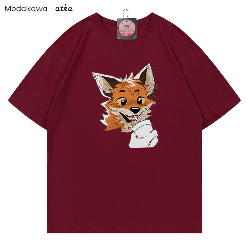 MODAKAWA X atka Fox Print T-shirt - Wine Red - 5XL - image 5