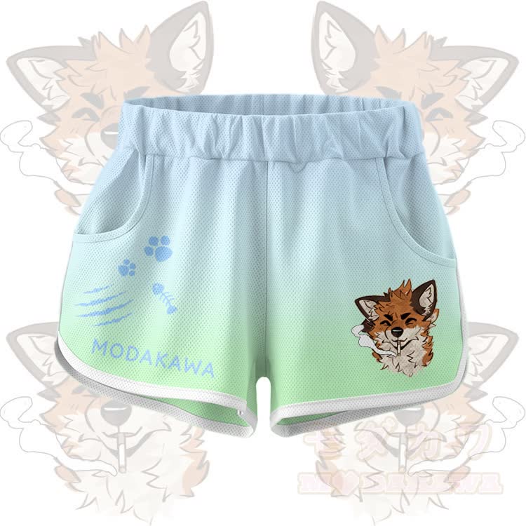 MODAKAWA X atka Smoking Fox Graphic Crop Tank Sport Top Shorts Bikini Matching Outfit - Green Shorts - 5XL - image 7