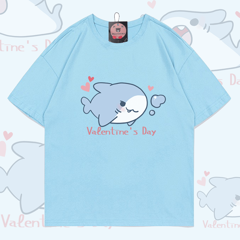 MODAKAWA Cheerful Shark Graphic Couple Top - T-shirt - Blue - 5XL - image 3