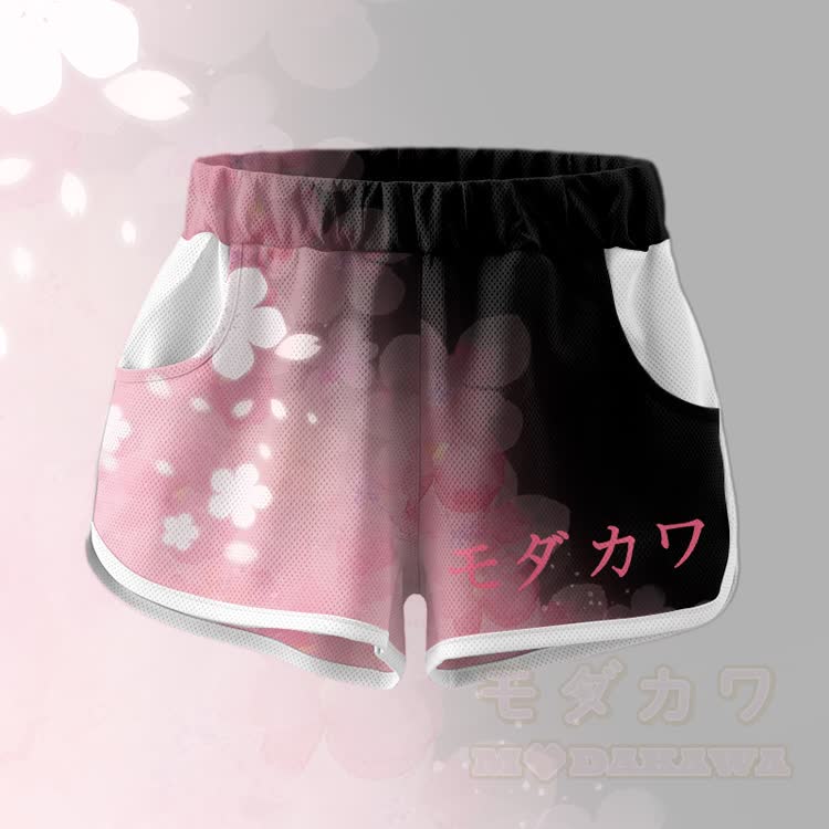Pink Sakura Graphic Crop Tank Sport Top Shorts Bikini Modakawa Matching Outfit - Pink Shorts - 5XL - image 3