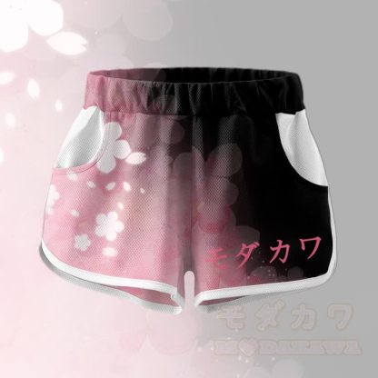 Pink Sakura Graphic Crop Tank Sport Top Shorts Bikini Modakawa Matching Outfit - Pink Shorts - 5XL - image 3