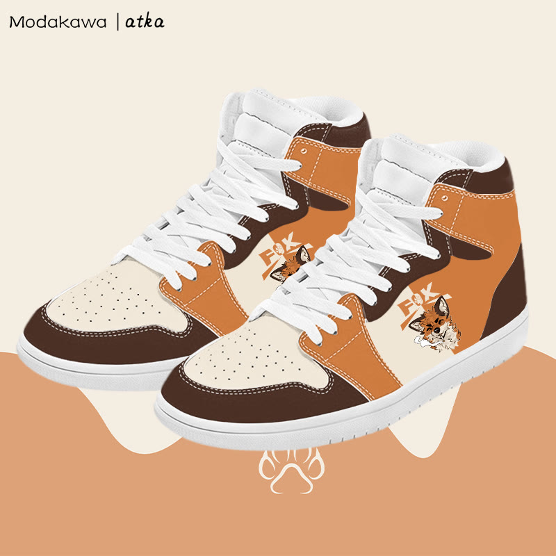MODAKAWA X atka Fox Smoking Graphic Color Block High Top Canvas Shoes - Orange C - 48 - image 3