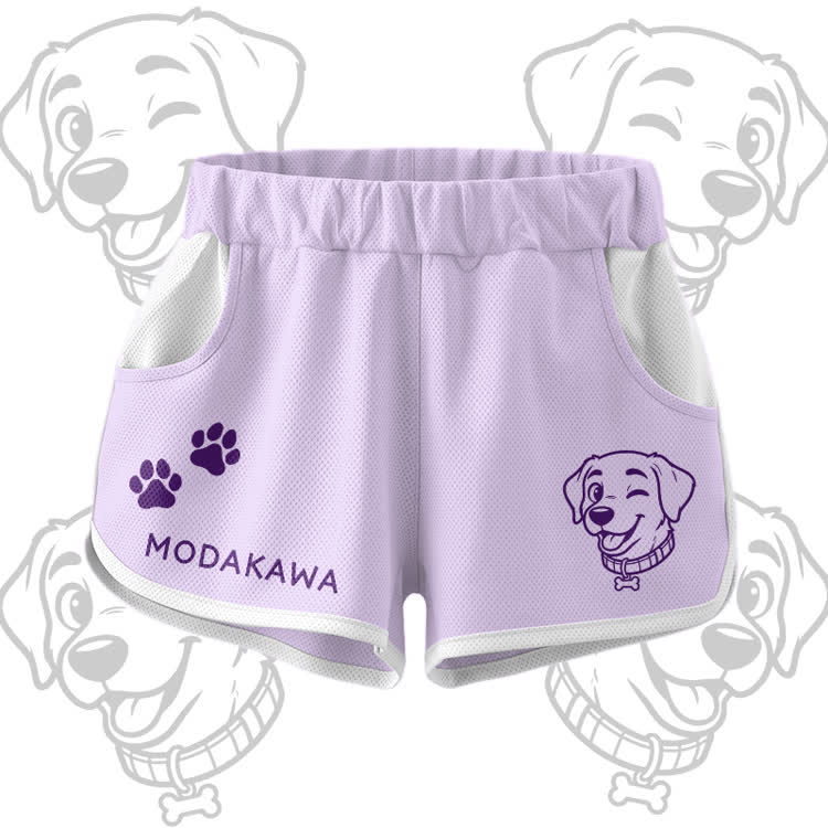 Happy Puppy Graphic Crop Tank Sport Top Shorts Bikini Modakawa Matching Outfit - Purple Shorts - 5XL - image 7